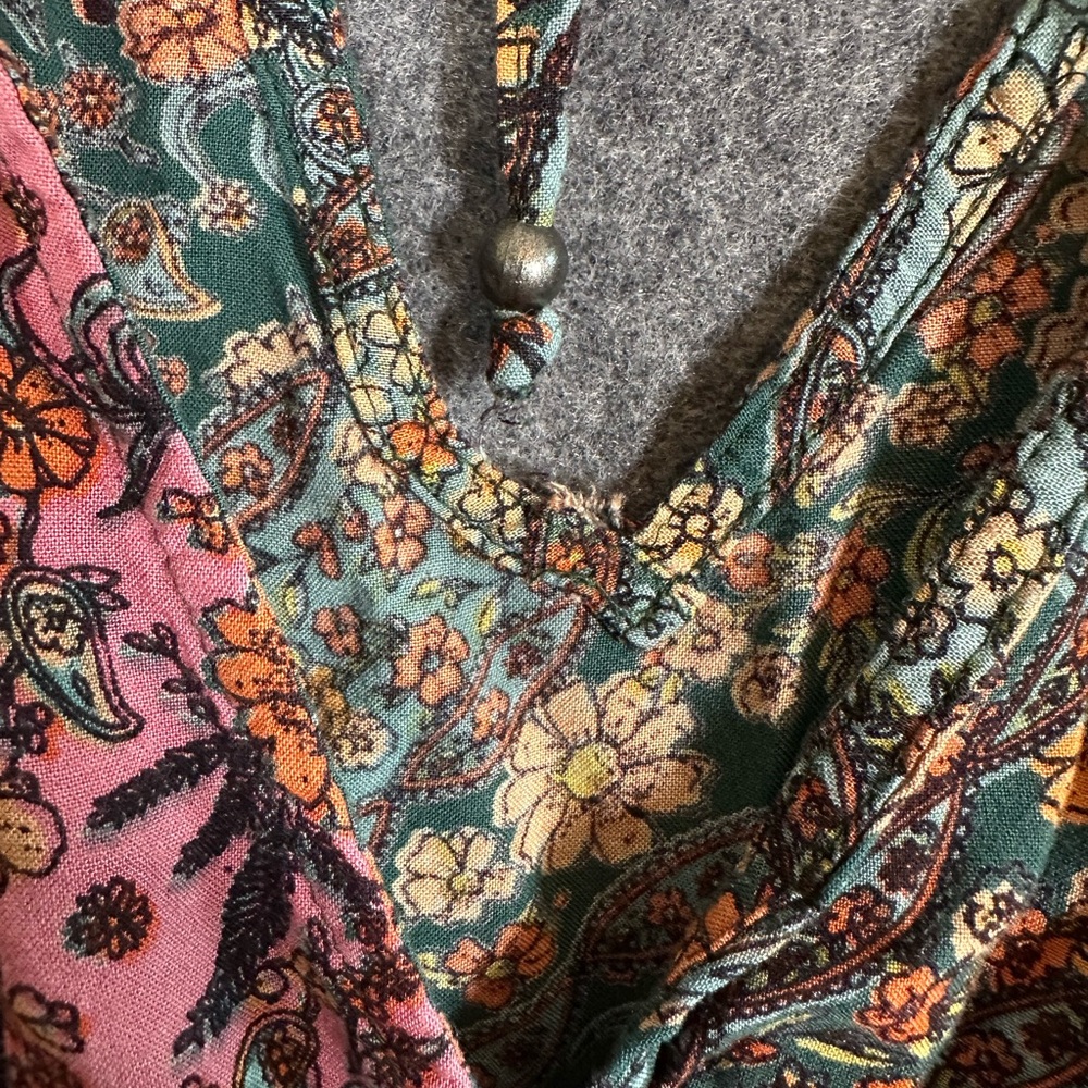Angie Dress Cottagecore Patchwork Floral Indie Feminine Fairy Faux Wrap Boho - Picture 9 of 9